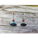 HB Designs Black stone-turq jasper and red earrings, Sterling Silver ear wires