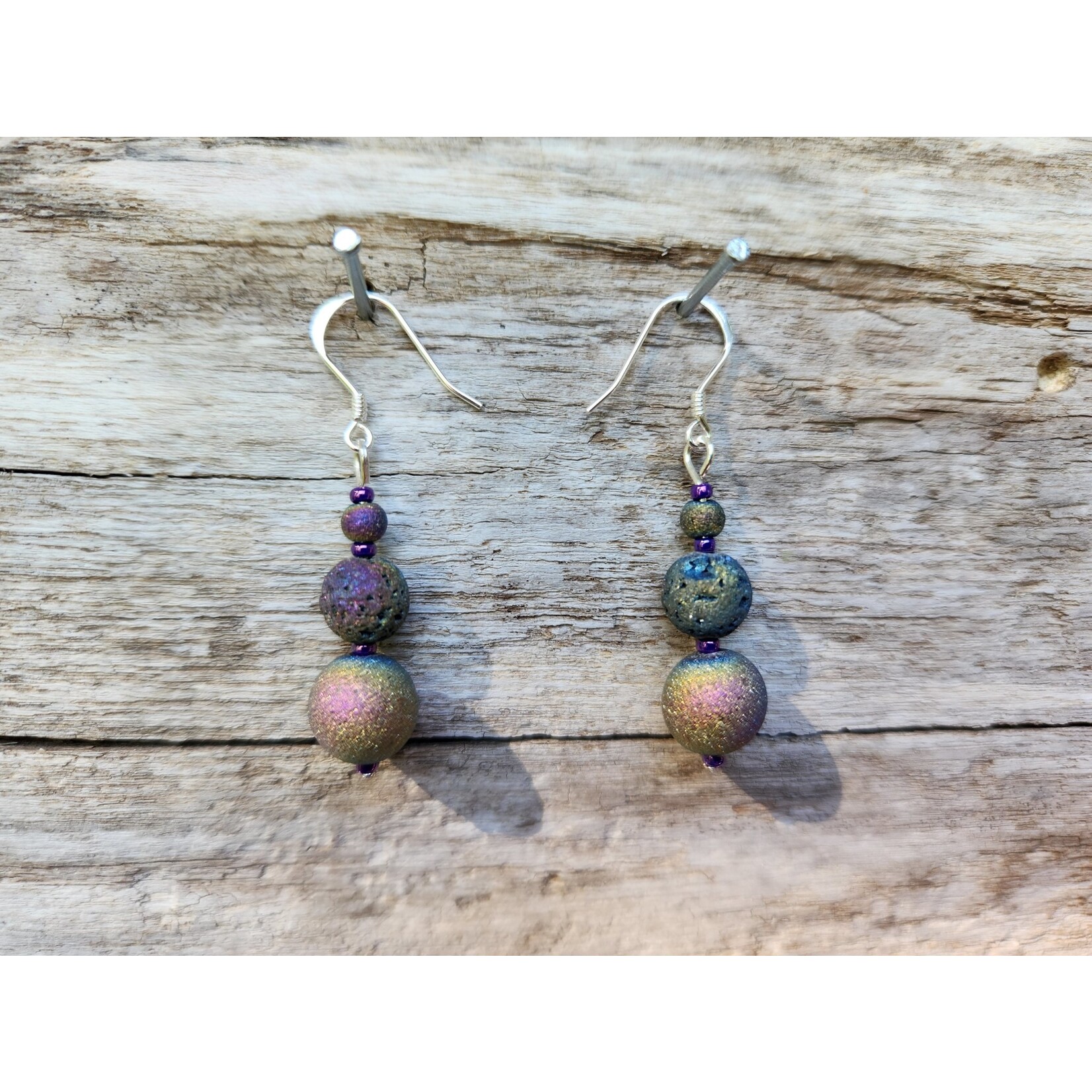 HB Designs Purple lava stone earrings, Sterling Silver ear wires