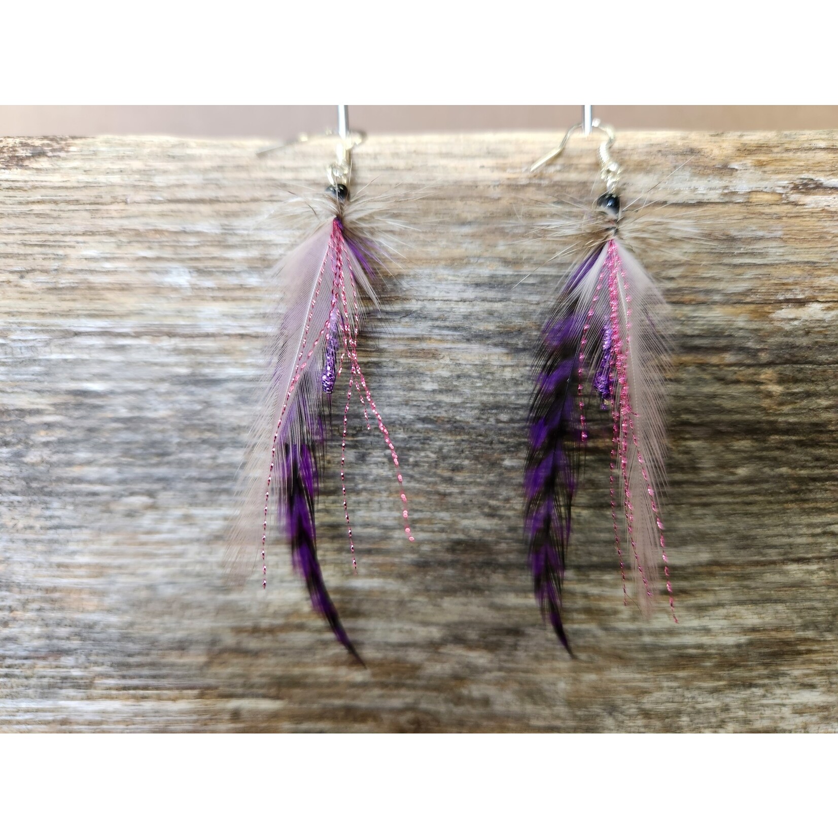 HB Designs  Purple feather earrings 3.5 inches Sterling Silver ear wires