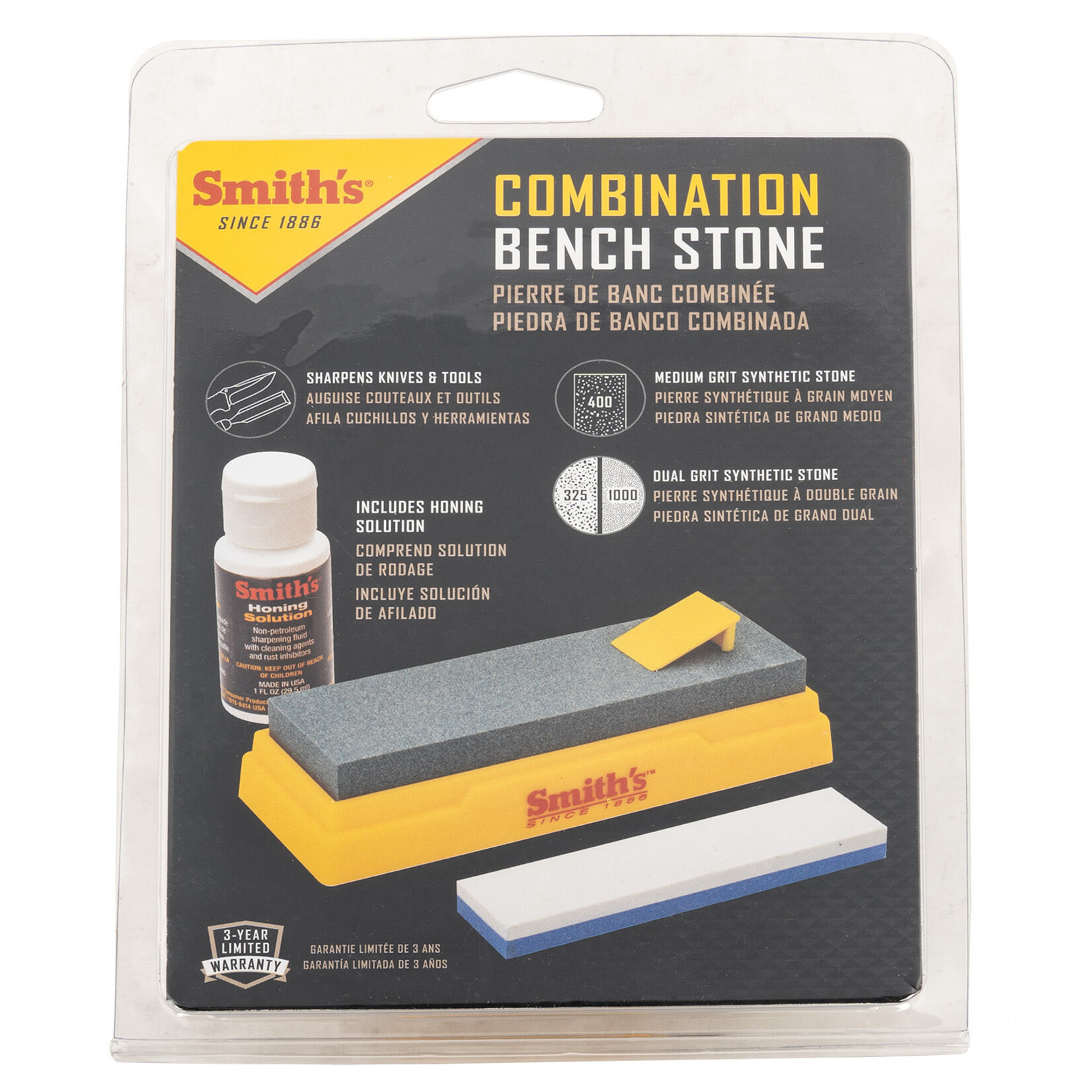 Smiths Products Combination Bench Stone Gray/Yellow Synthetic Stone Includes Honing Oil