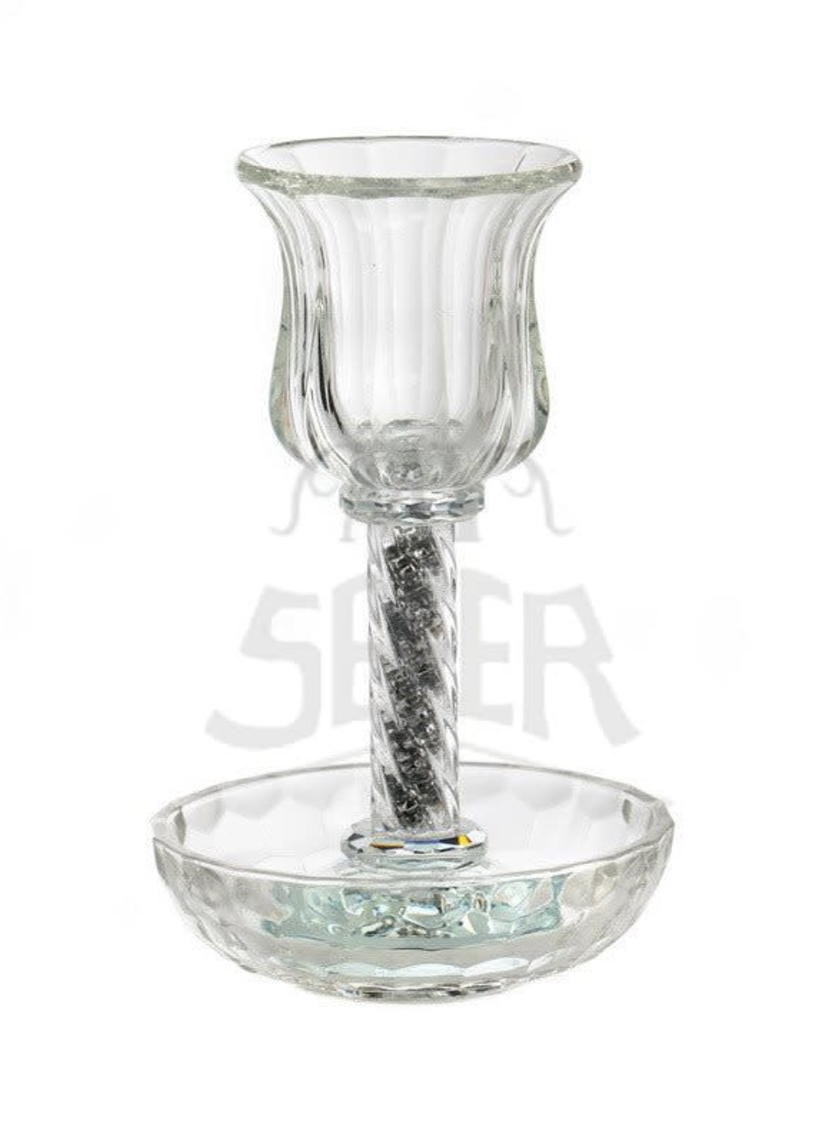 Crystal Kiddush Cup Set- Silver Accent 7"