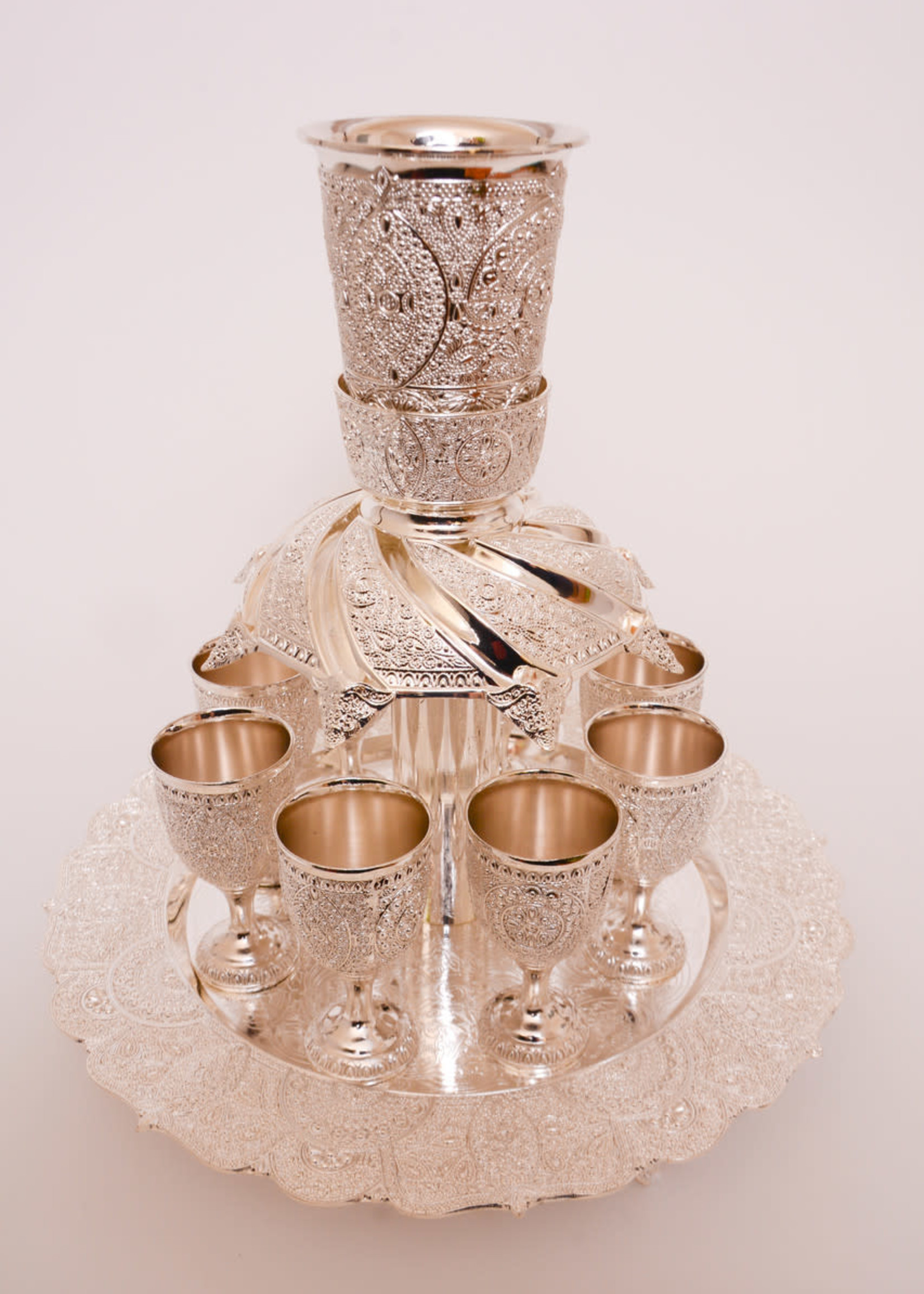 Silverplate Filigree Kiddush Fountain-- 8 Cups (SHB-X1484)