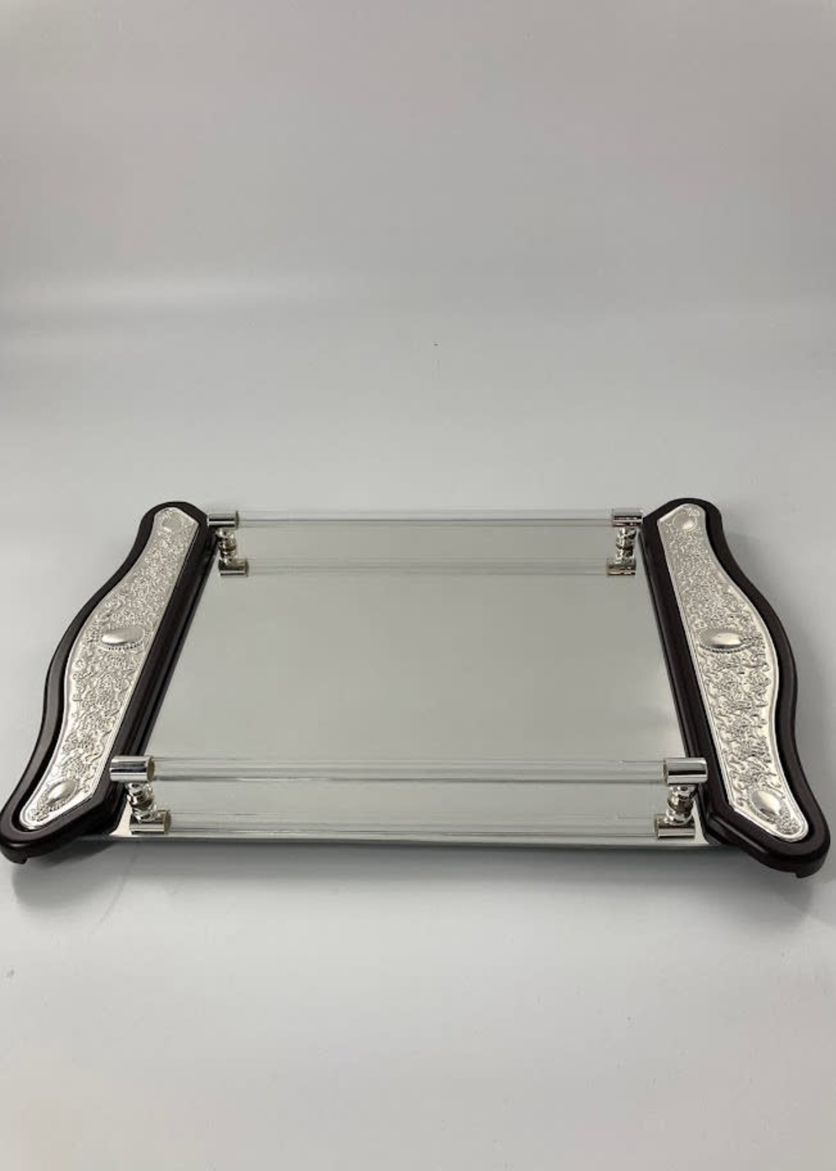 Silverplate And Wood Mirror Candlestick Tray (CP-P725K)