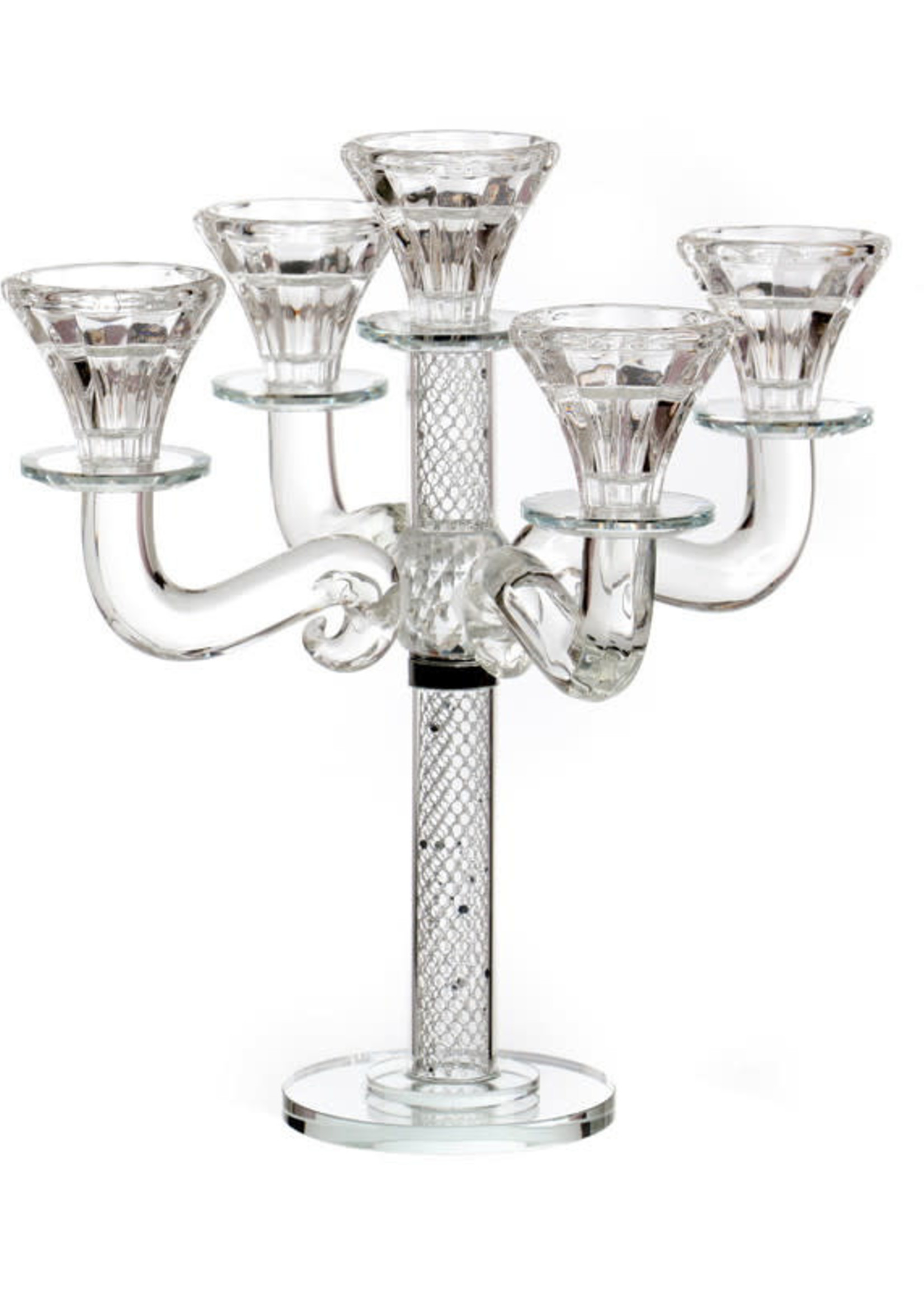 5 Branch Crystal Candelabra-Silver Stone Design 12"H (CS-X4878)