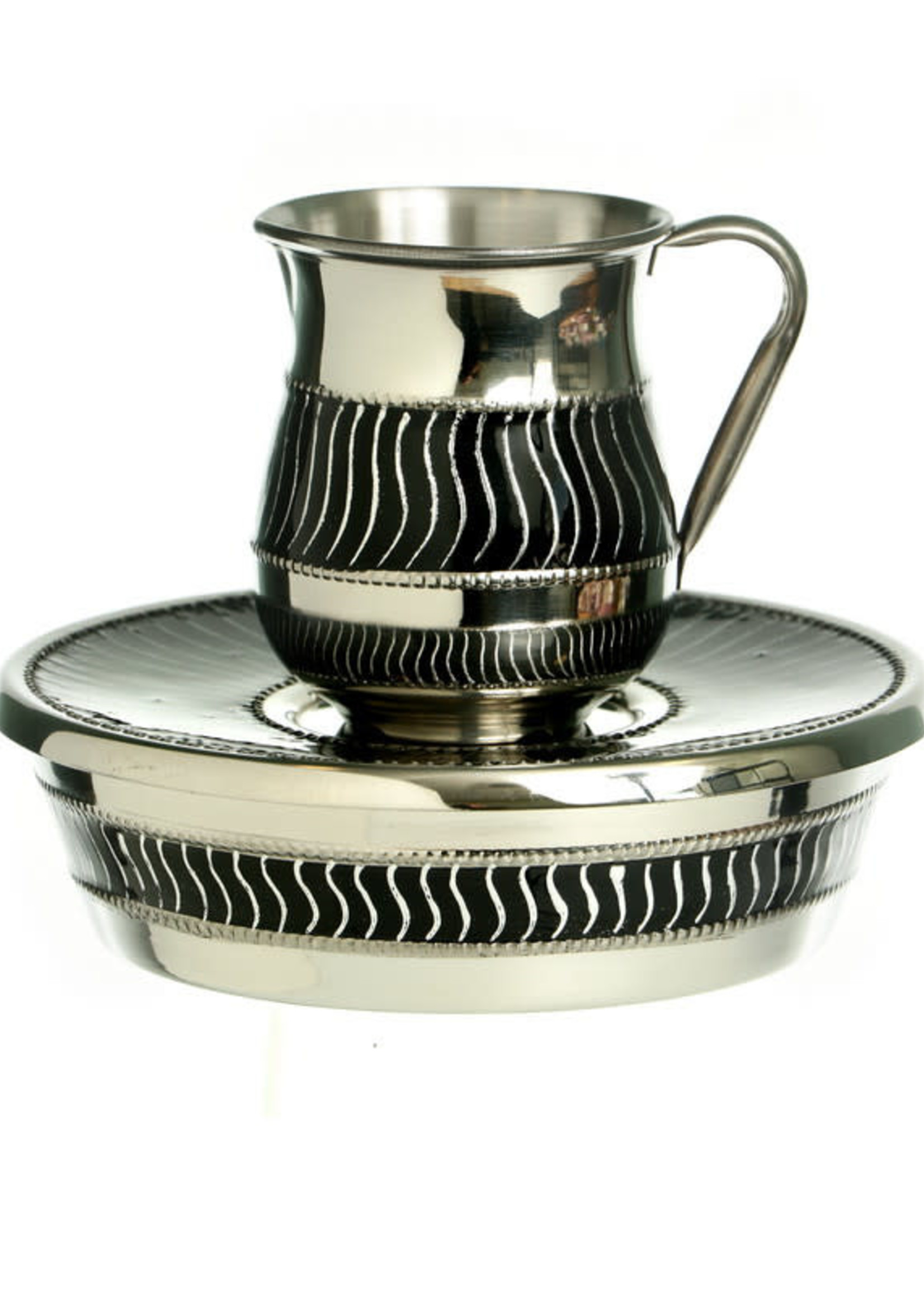 Silverplate Enamel Mayim Achronim-Black Curve Design (MA-X5028B)