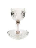 Crystal Kiddush Cup And Saucer With Rose Gold accent and Stones