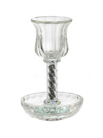 CRYSTAL KIDDUSH CUP W SILVER ACCENT & TRAY  7"