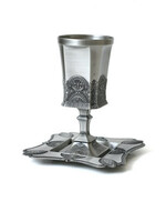 Kiddush Cup with Stem and Matching Tray Silver Plated Filigree Design (KC-X878)