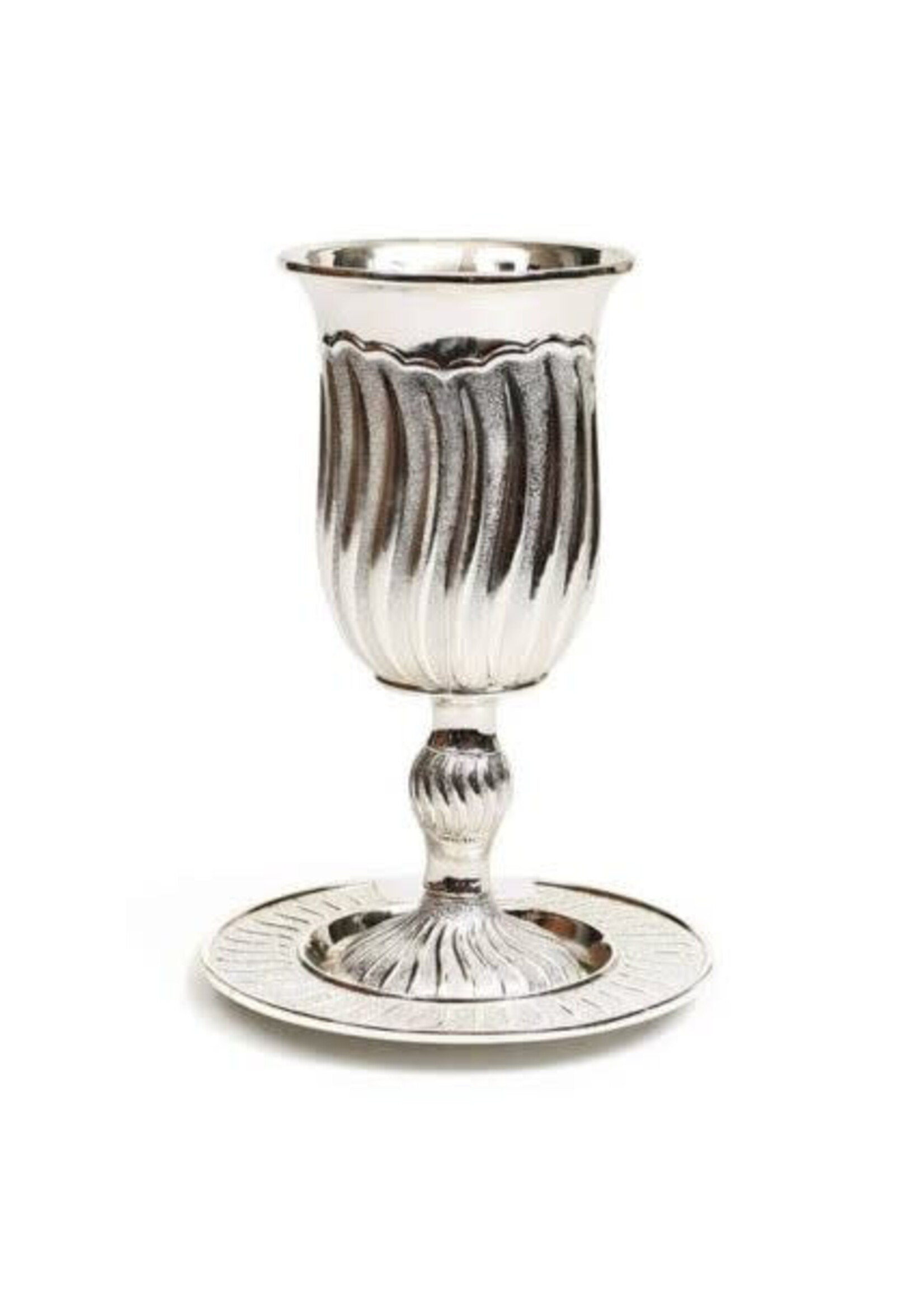 Silver Plated Kiddush Cup On Stem-Modern Stripes 6.5"H(KC-X2196)