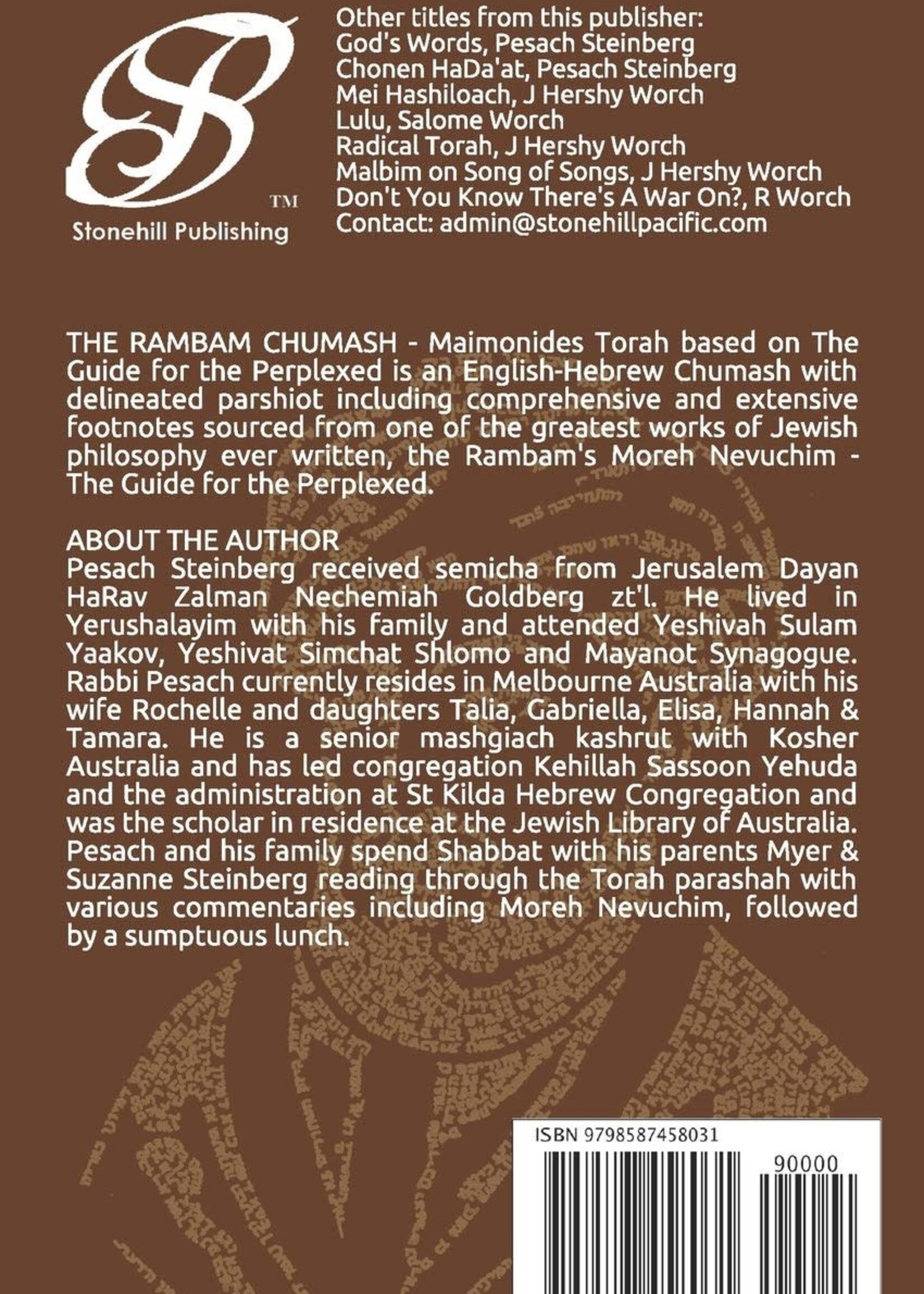 THE RAMBAM CHUMASH - The Five Books - Compact ed.: MAIMONIDES Guide For The Perplexed - Moreh Nevuchim - On The Torah Paperback