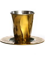 STAINLWSS STEEL WAVE DESIGN KIDDUSH CUP GOLD