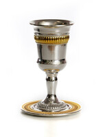 Silver Plated Kiddush Cup-Gold Stripes (KC-X1549S)