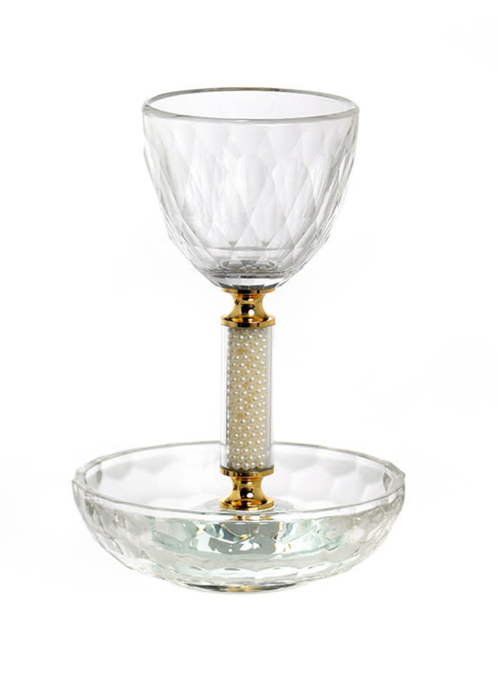 Crystal Kiddush Cup w/ Gold Accent & Tray(KC-X870ZB)