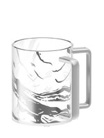 Clear Acrylic Washing Cup-Marble Silver Design Silver Handles 5" (WC-X5293)