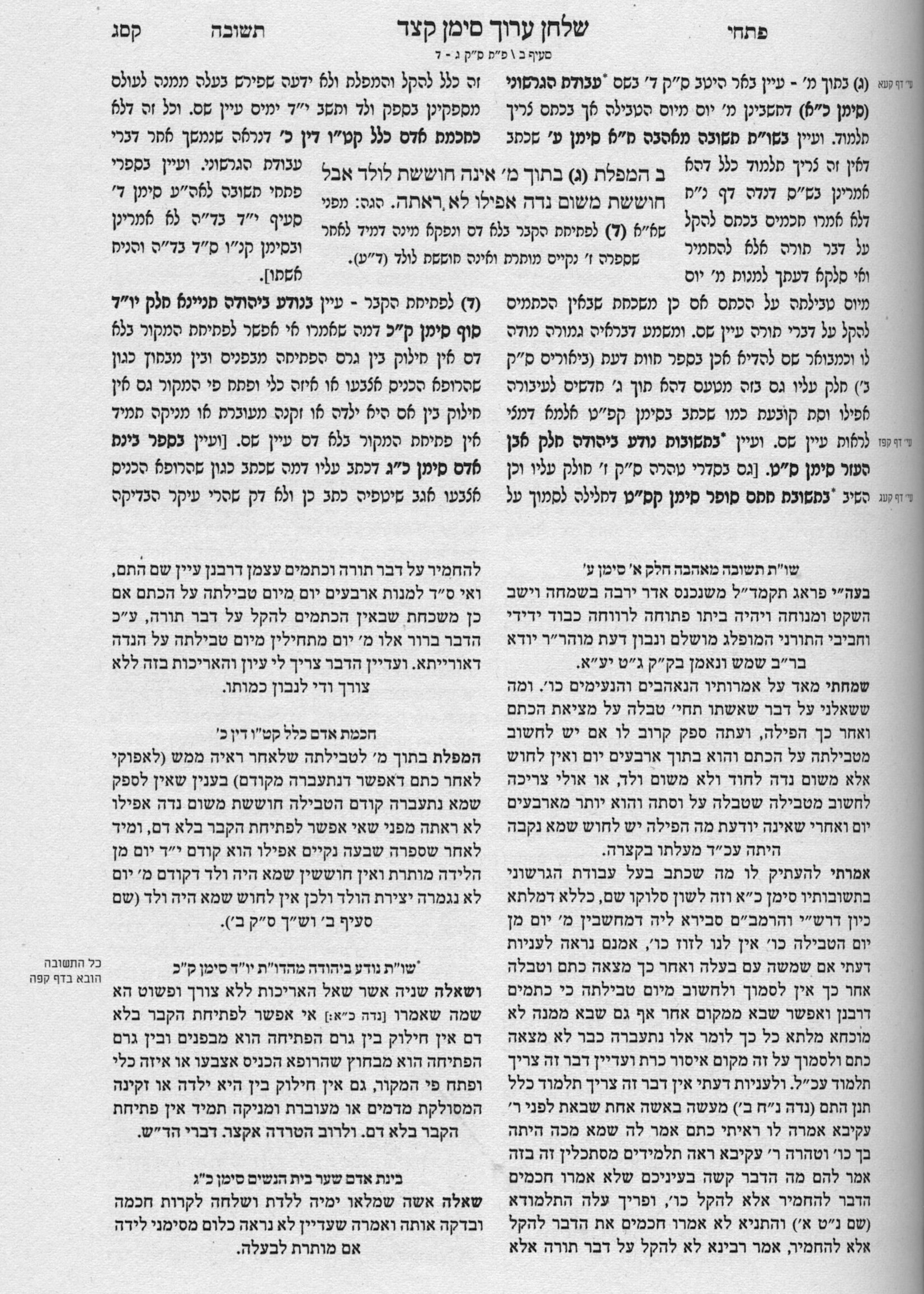 PISCHEI TESHUVA - HILCHOS NIDDAH SIMAN 183 - 200/   :פתחי תשובה - עם מדור התשובות הלכות נדה סימן קפג - ר