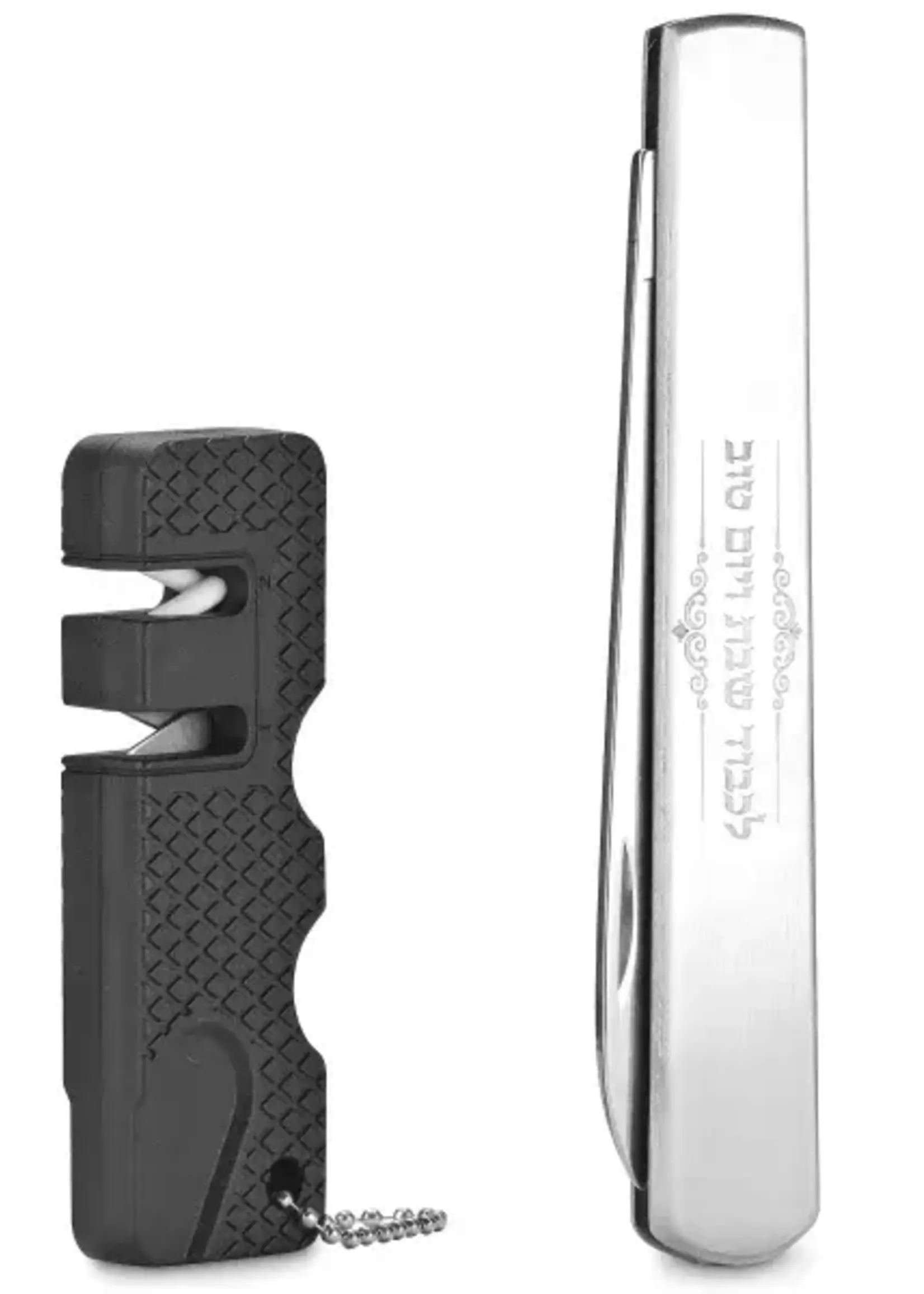 2-in-1 Compact Folding Knife Non Serrated & Sharpener Combo
