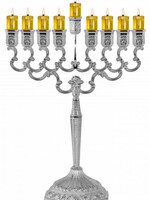 Silver Plated Oil Menorah Filigree Design Medium Size 11.5"