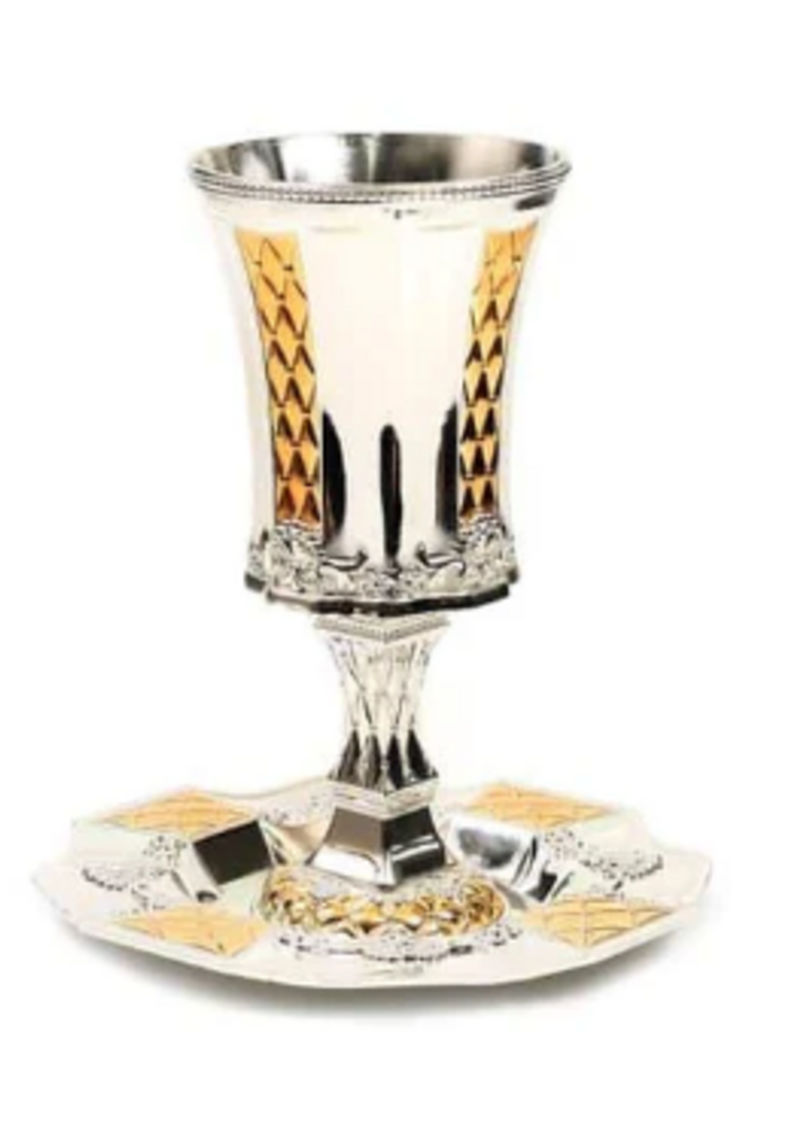 Silver Plated Kiddush Cup on Stem Gold Pillow Design