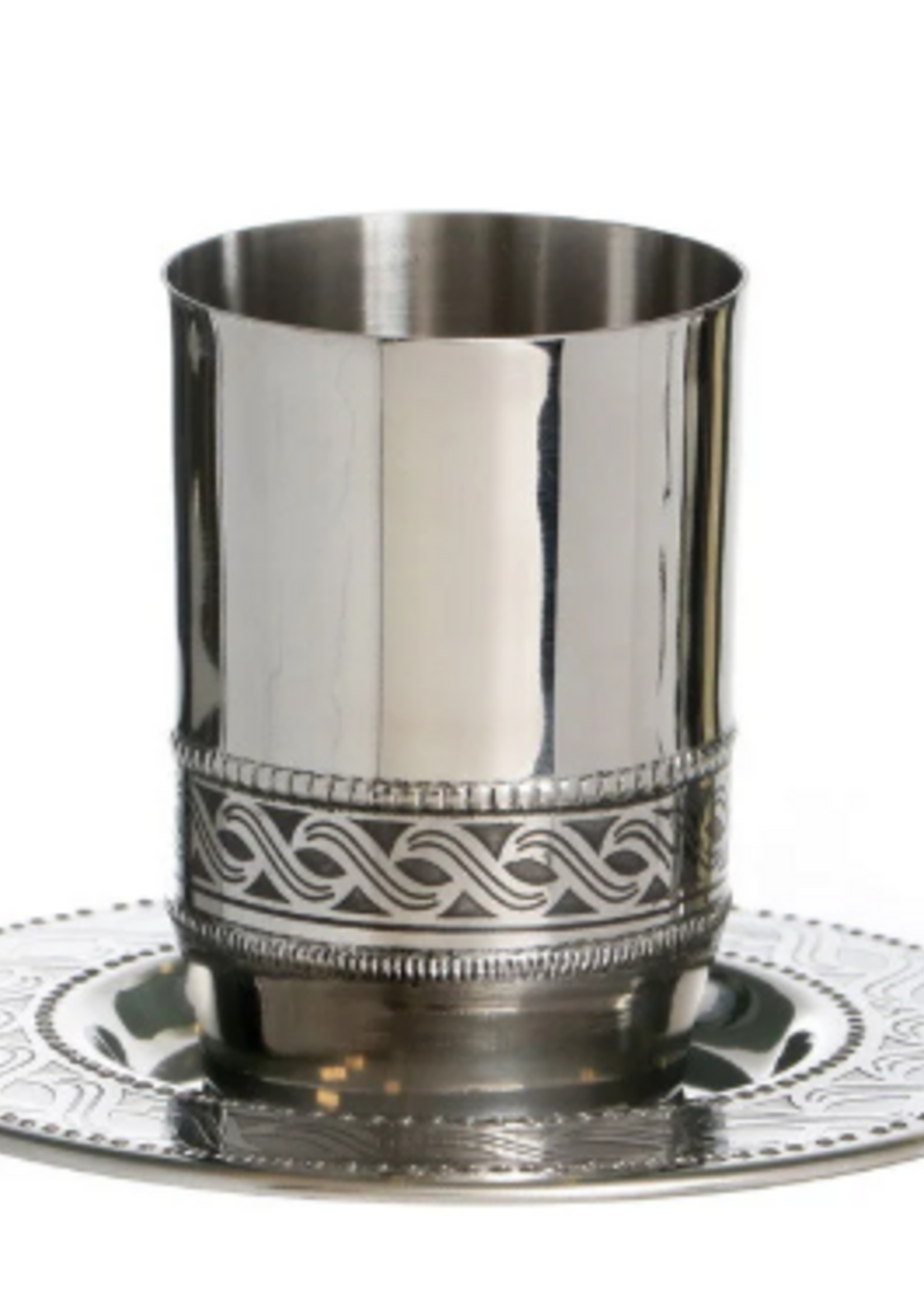 STAINLESS STEEL KIDDUSH CUP WAVE DESIGN W/   PLATE