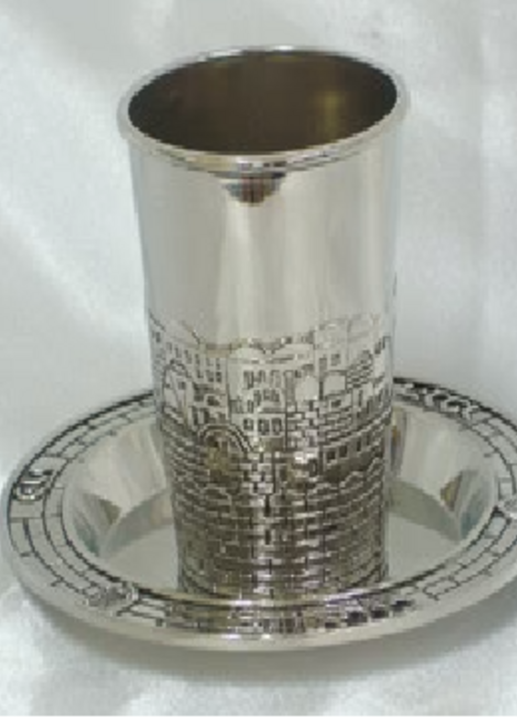 Silver Plate Kiddush Cup W/Plate - Jerusalem Design