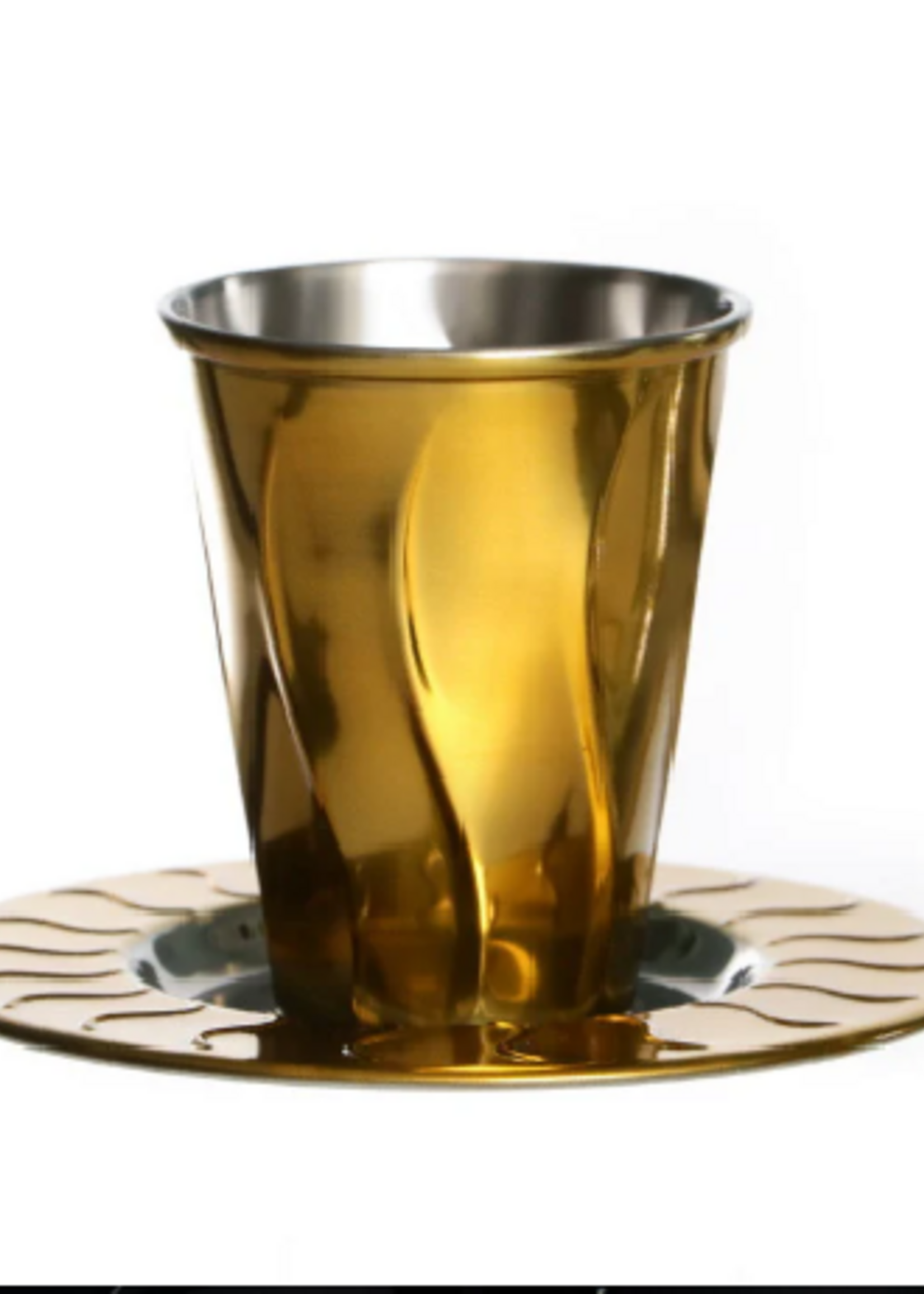 Stainless Steel Wave Design Kiddush Cup-Gold