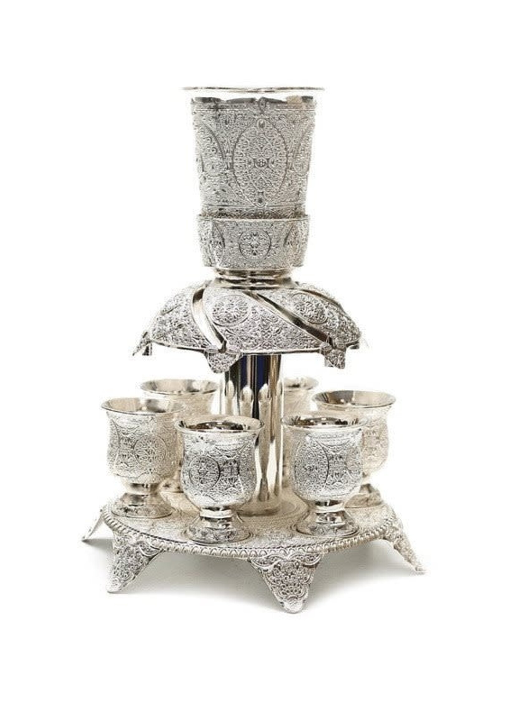 Silverplate Filigree Kiddush Fountain-- 6 Cups