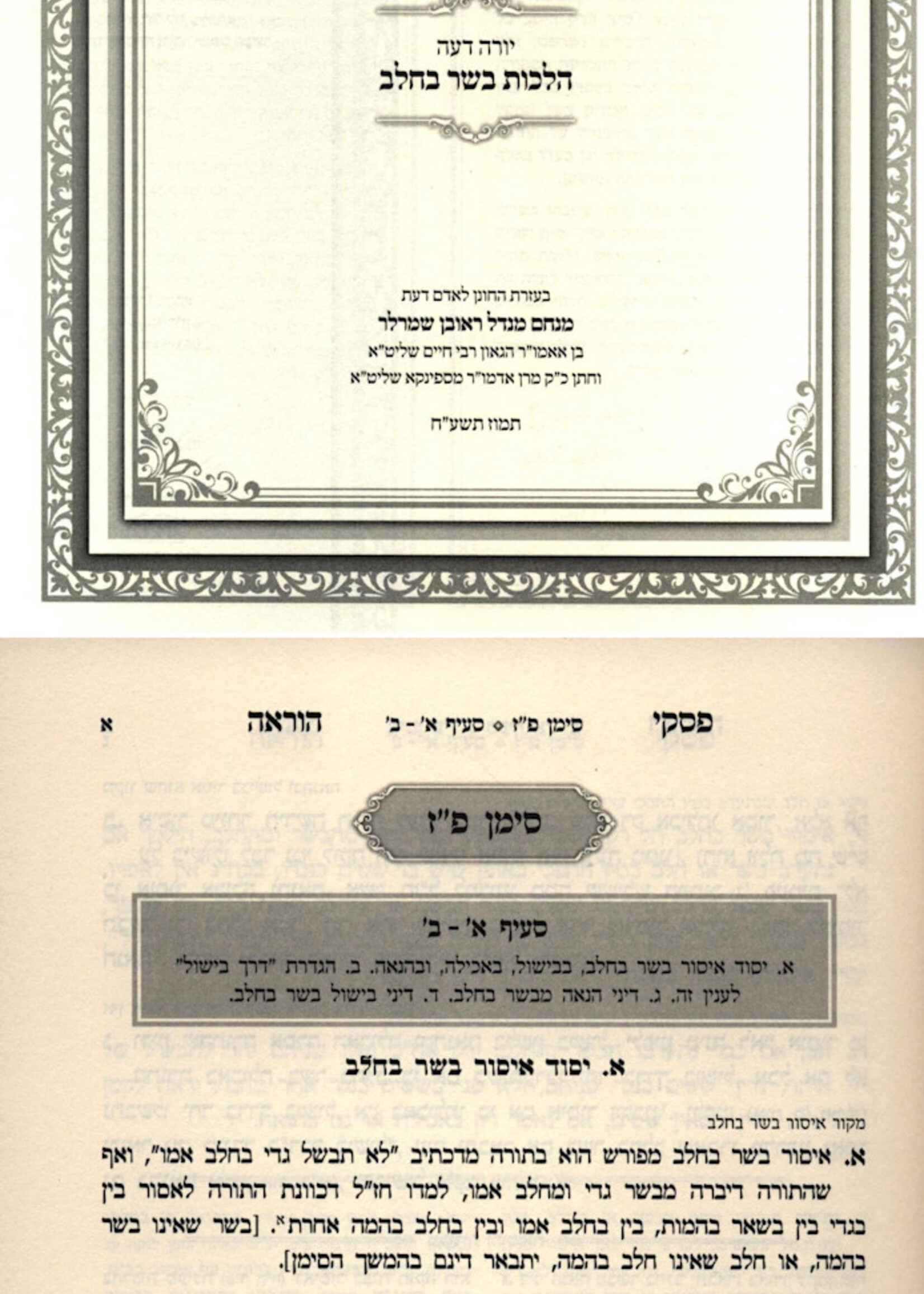 Rabbi Menachem Mendel Shmerler Piskei Horo'oh - Basar B'Chalav / פסקי הוראה הלכות בשר בחלב
