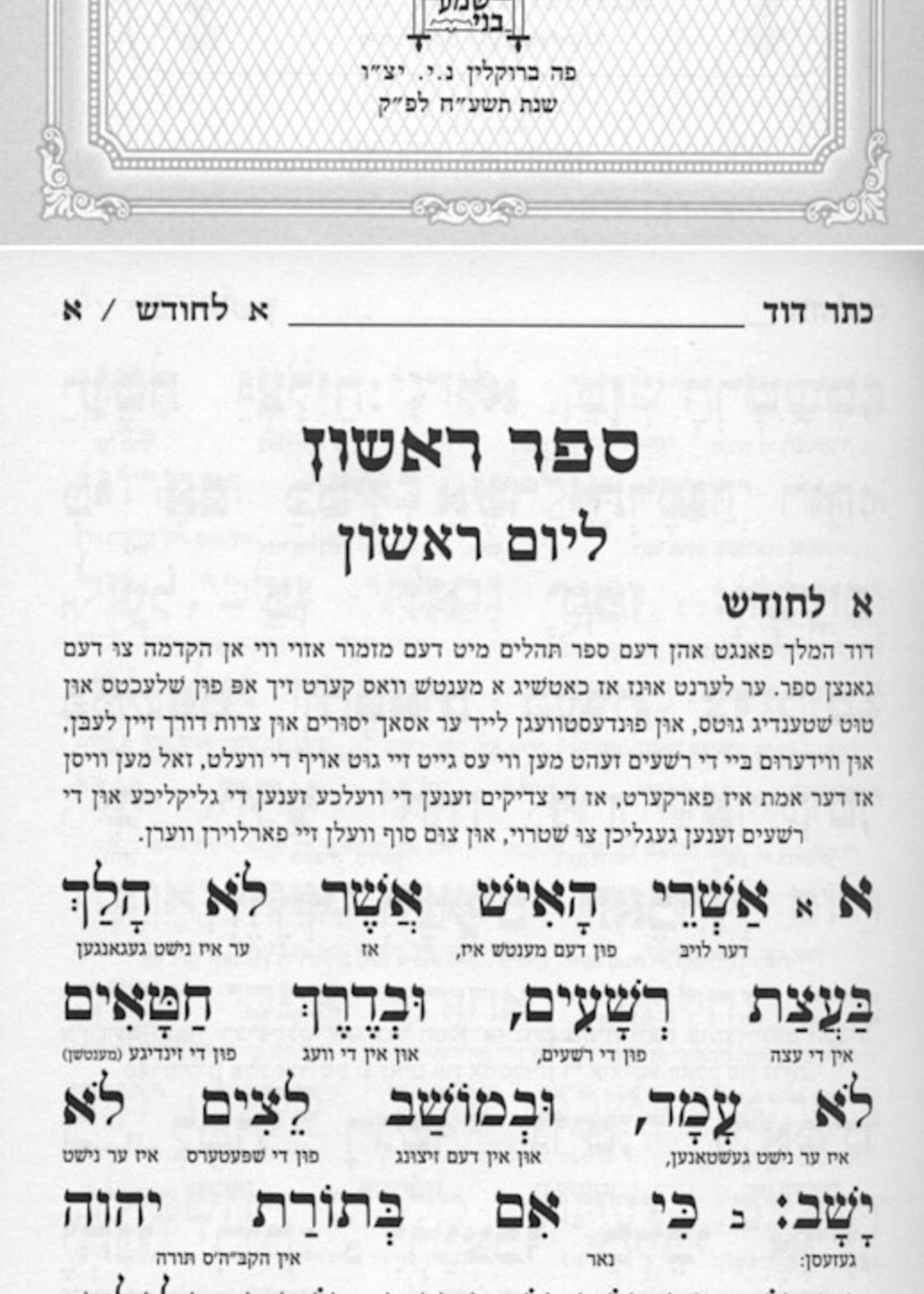 Tehillim Kesser Dovid - Yiddish (Medium Size) / תהלים כתר דוד באידיש - בינוני