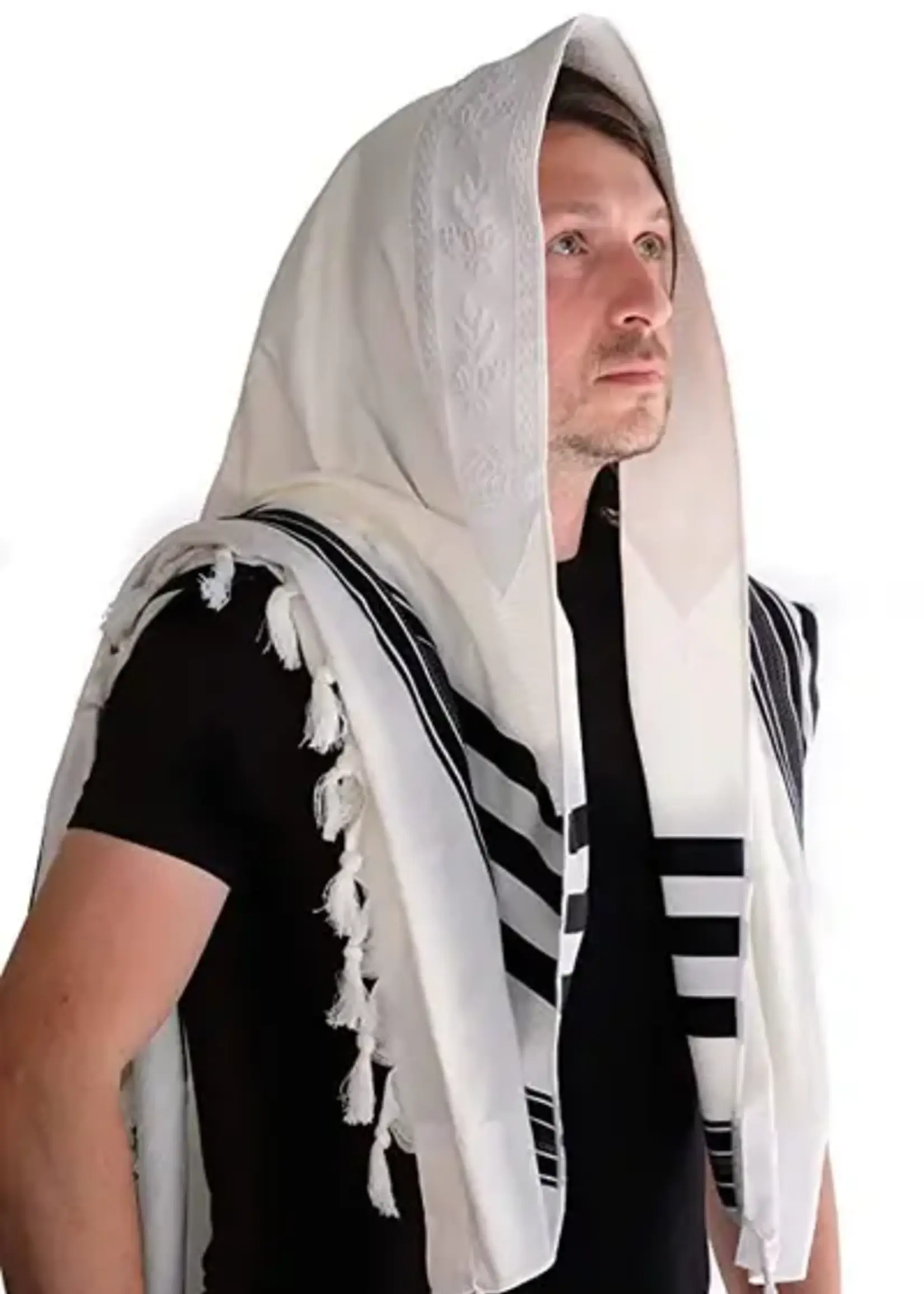 Cotton Tallis-Black Lines: Size 70 (72" x 58")