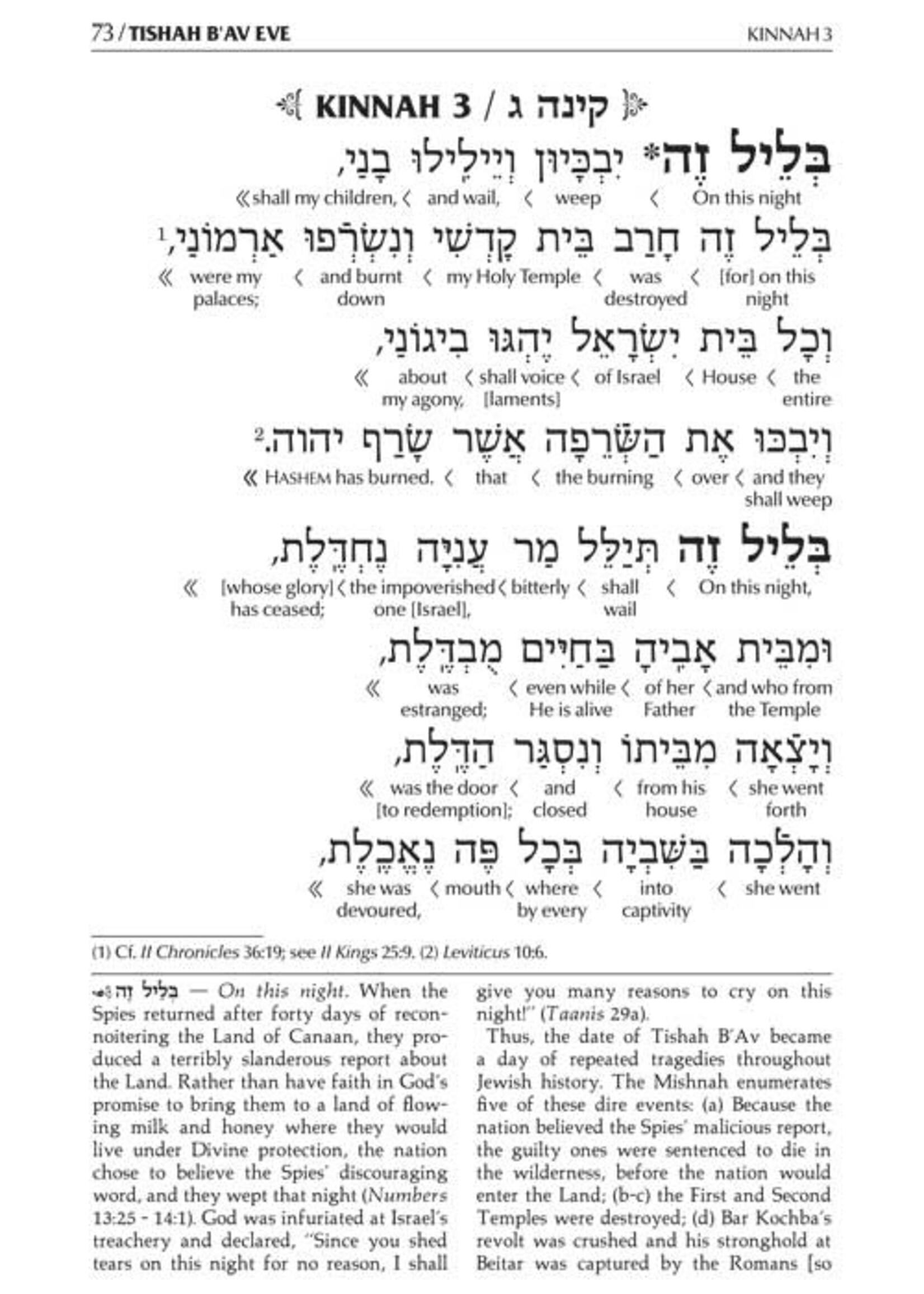 Rabbi Menachem Davis Schottenstein Ed Interlinear Kinnos / Tishah B'av Siddur - Ashkenaz - Full Size H/C