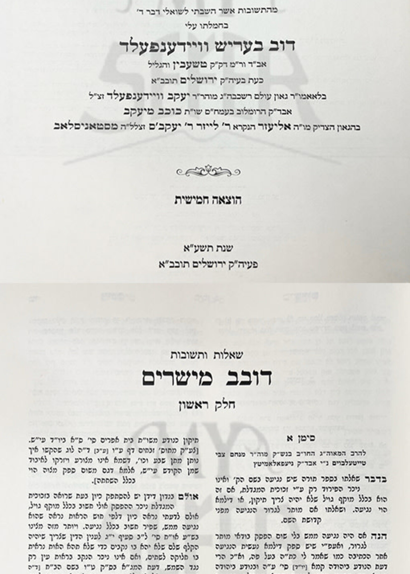 Sheelot Uteshuvot - Dovev Meisharim - 2 Volume Set / שות דובב מישרים ב"כ הרב מטשעבין זצ"ל