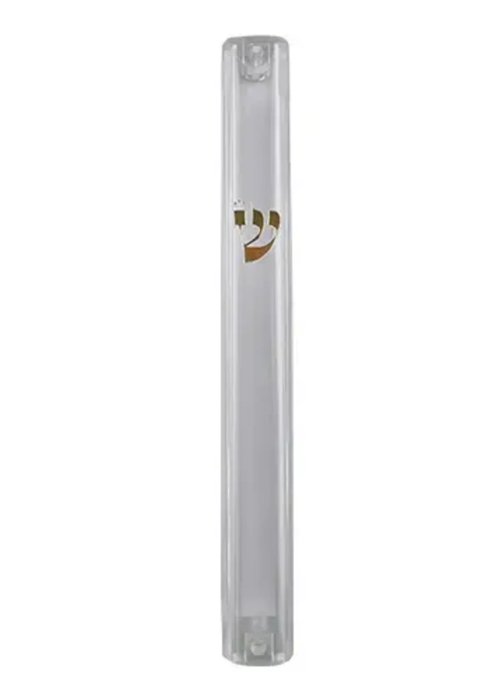 Clear Plastic Mezuzah Case Gold Shin 12cm
