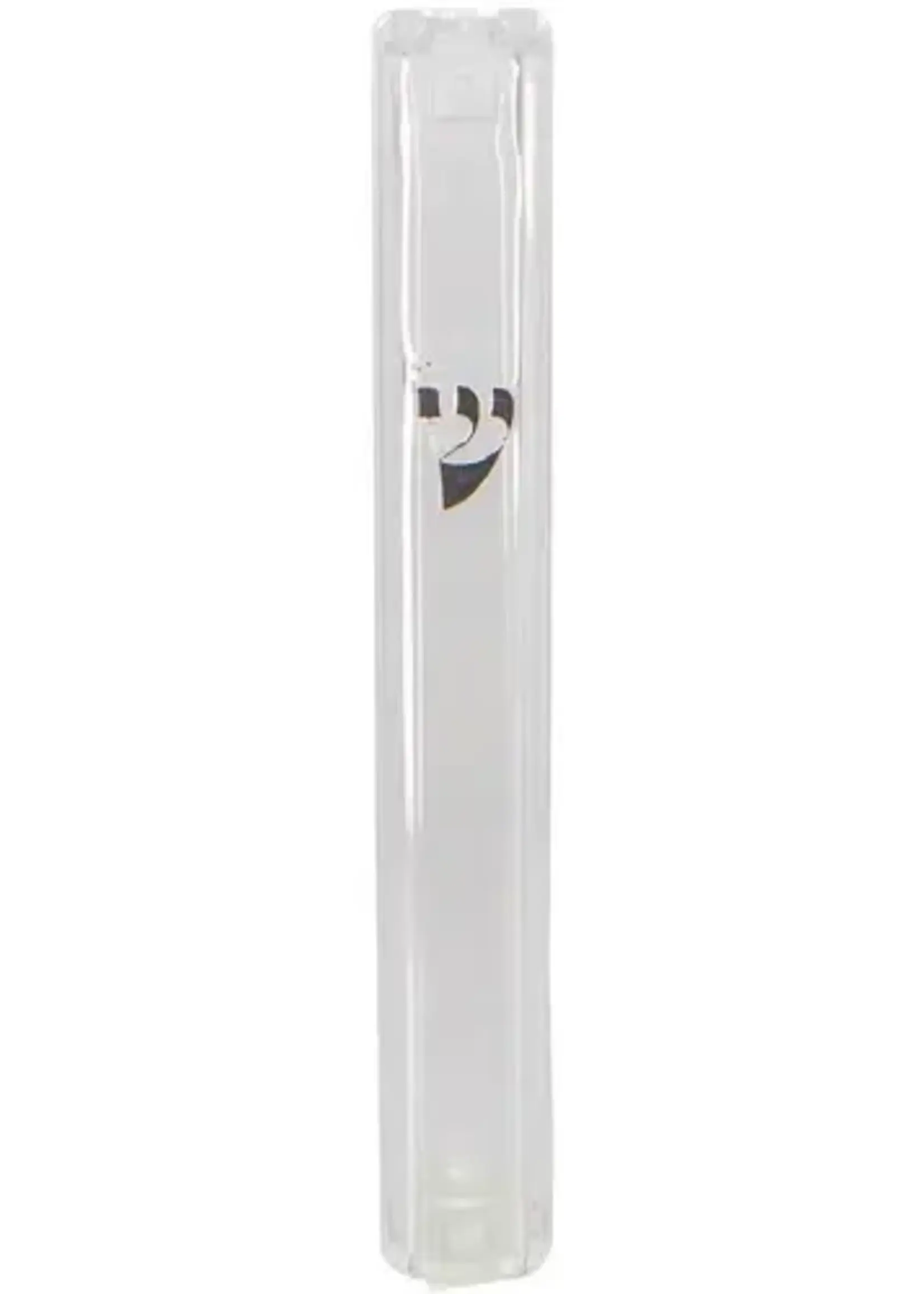 Clear Plastic Mezuzah Case Silver Shin 12cm