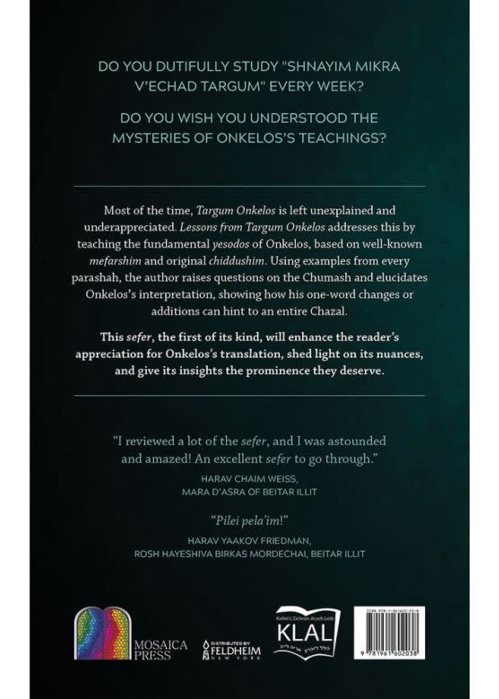 Rabbi Yehoshua Dovid Portowicz Lessons from Targum Onkelos, 2 volume set