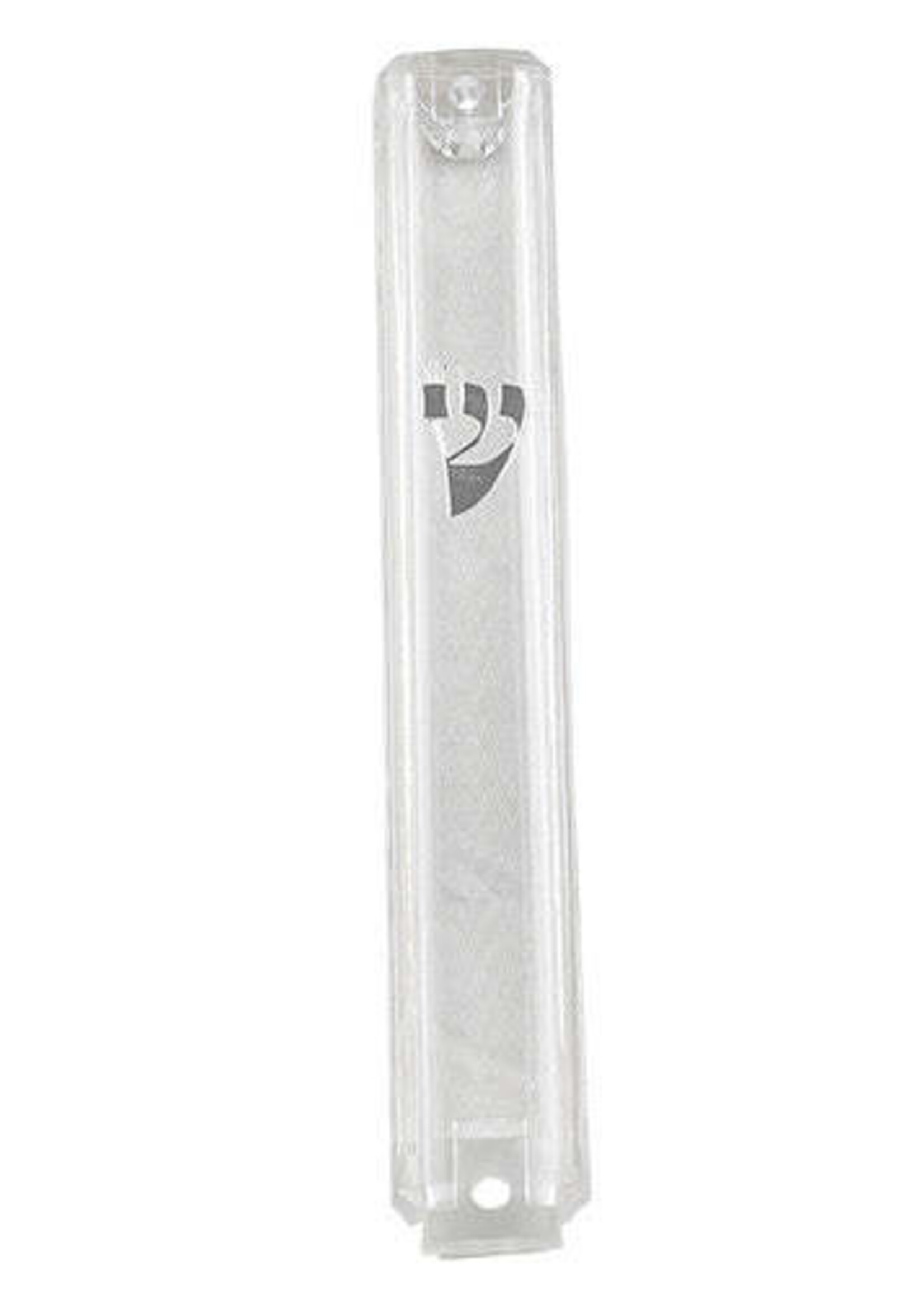Clear Plastic Mezuzah Case Silver Shin 10cm