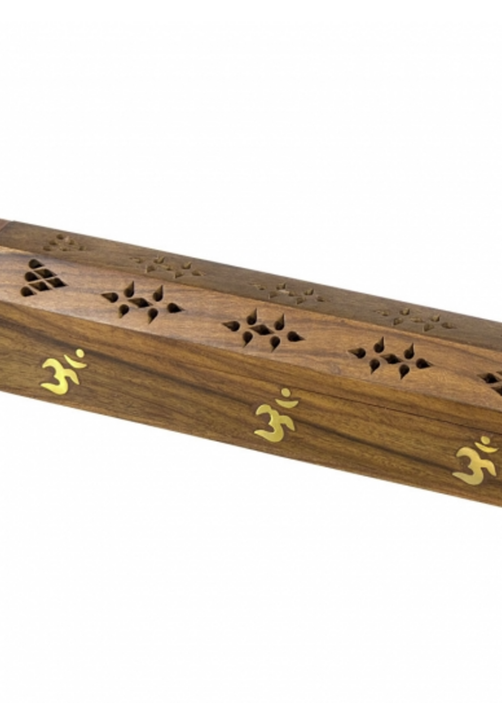 OM- Wooden Incense Stick & Cone Burner Box 12"