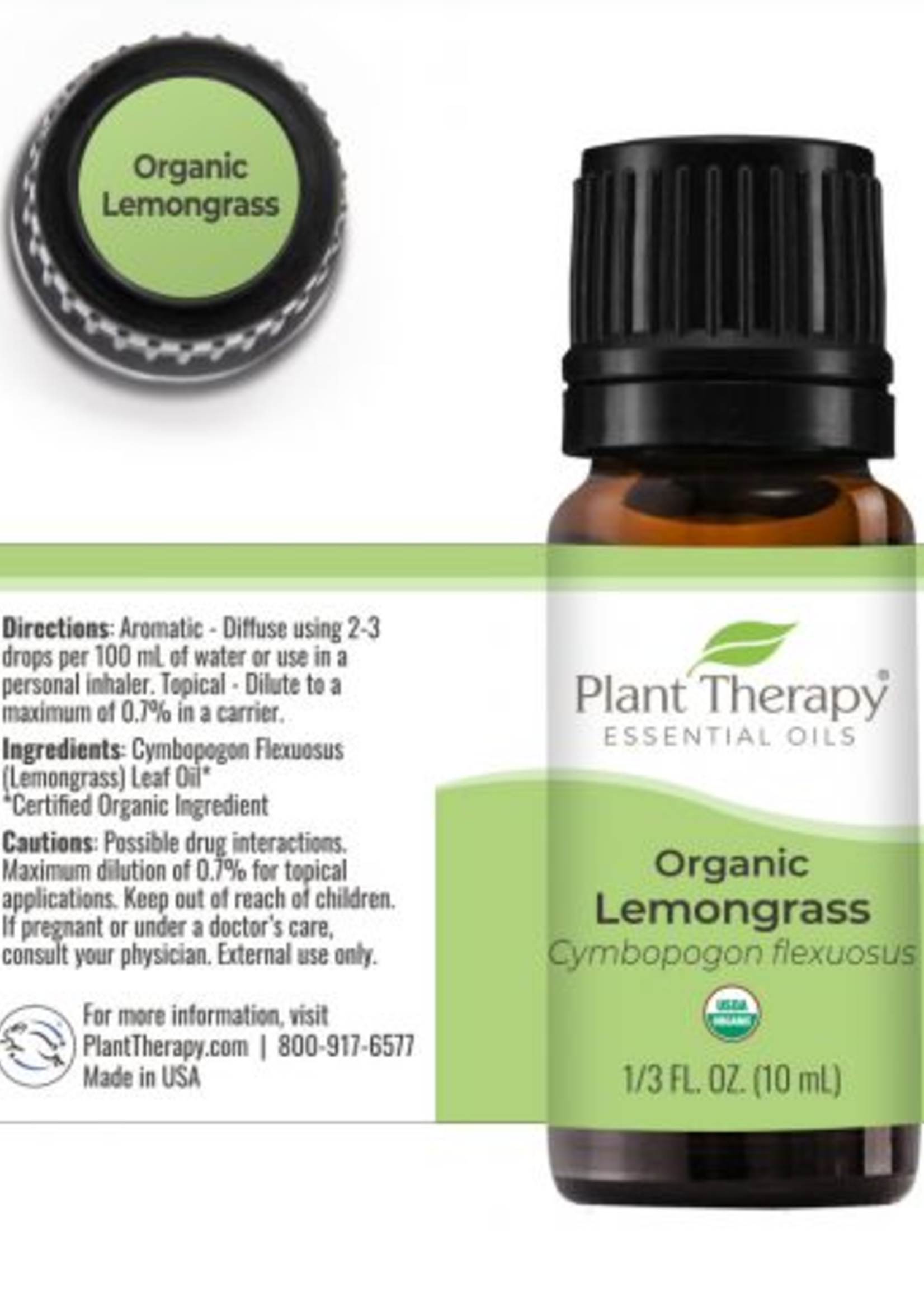 Plant Therapy Lemongrass Organic Essential Oil 10mL