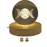 Triple Moon w/ Pentacle Crystal Sphere Laser Engraved w/ USB light Base 3"