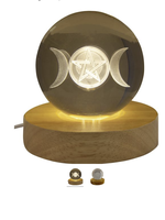 Triple Moon w/ Pentacle Crystal Sphere Laser Engraved no base