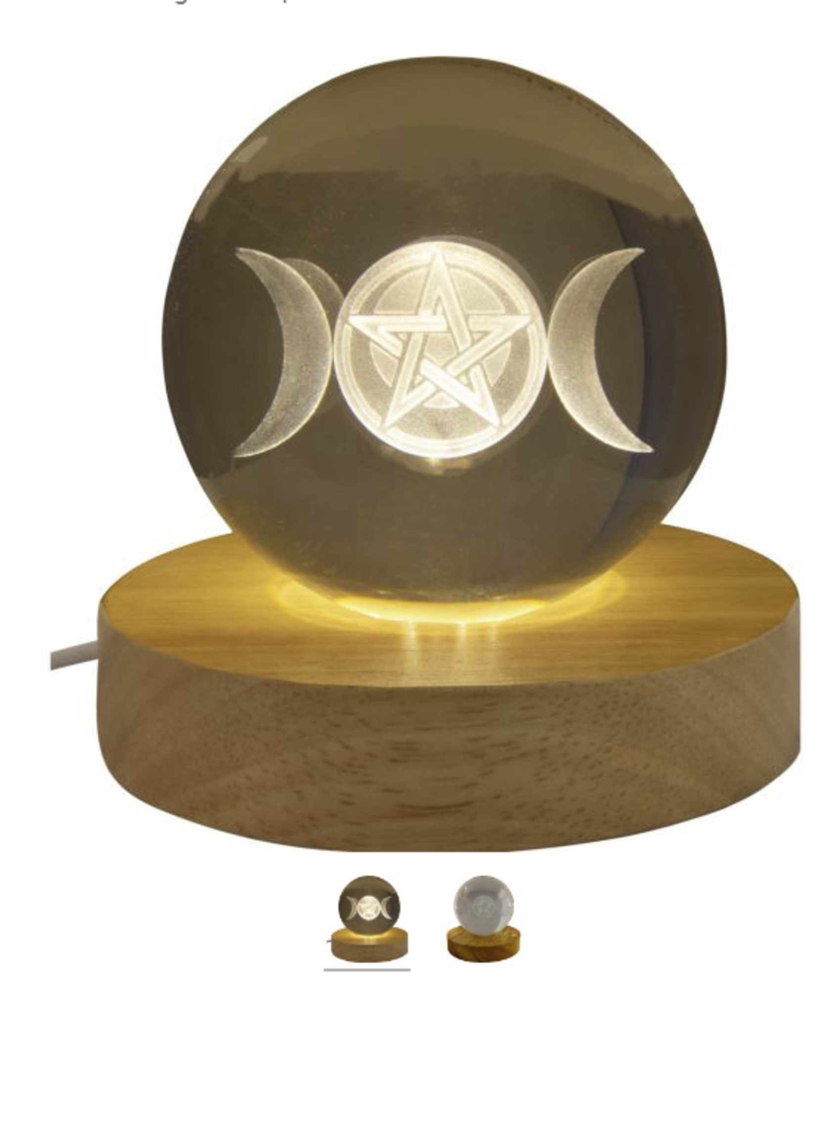 Triple Moon w/ Pentacle Crystal Sphere Laser Engraved no base