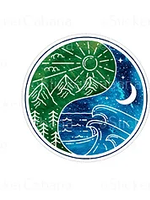 Yin Yang Mountains and Waves Sticker