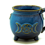 Pentagram / Triple Moon  Cauldron Mug - Blue Glazed 16 oz