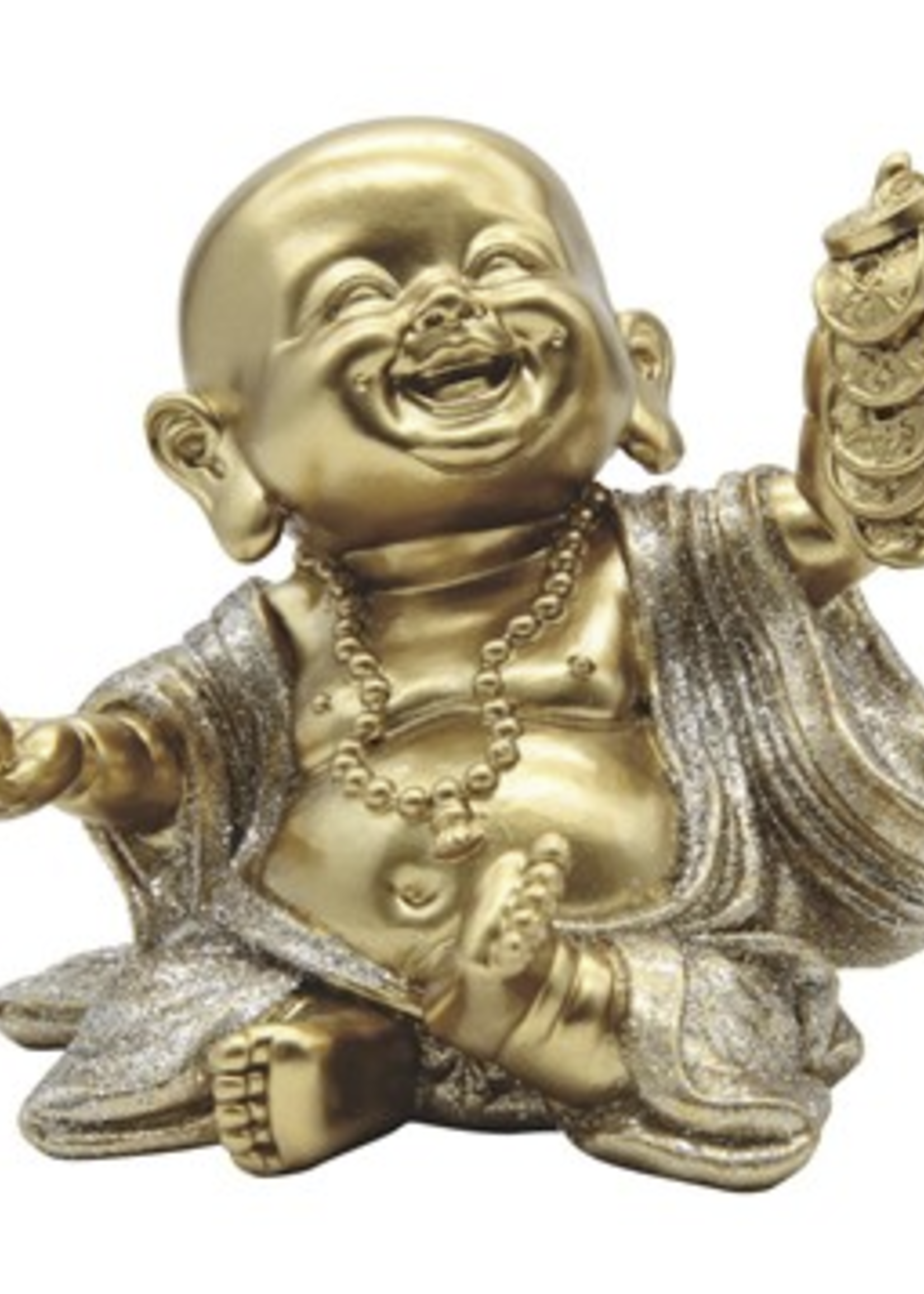 Baby Prosperity Buddha, Gold & Silver w/Coins, 4"