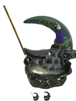 Koi Fish and Moon Ceramic Backflow Burner H5.25" x W4.25"