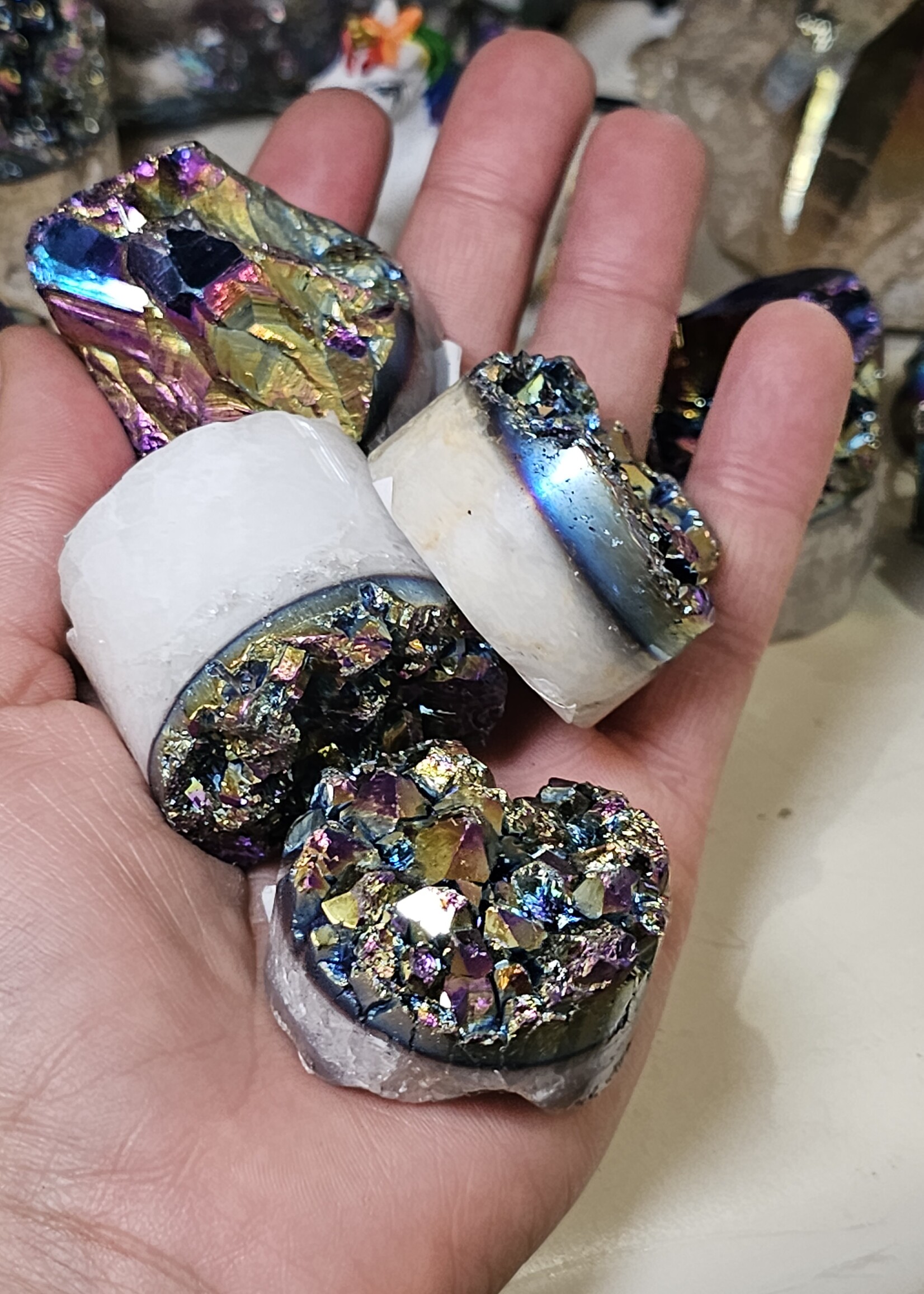 Rainbow Aura Amethyst Cylinder D1.5"x H1-1.5"