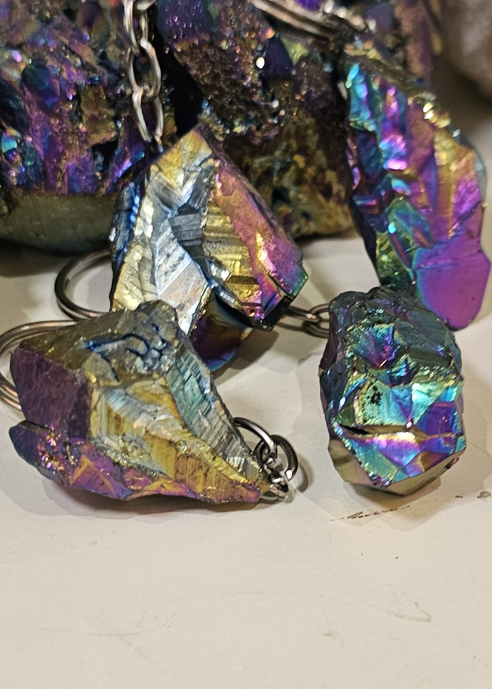 Rainbow Aura Amethyst Point Keychain