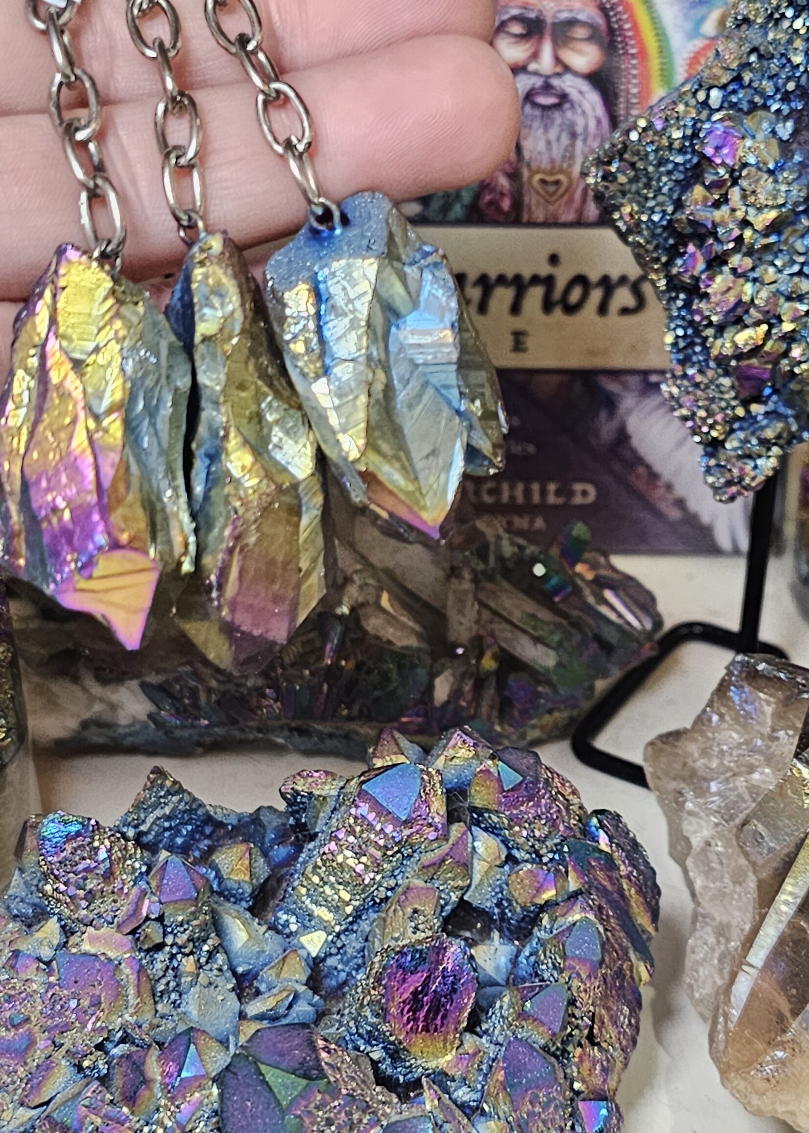 Rainbow Aura Amethyst Point Keychain