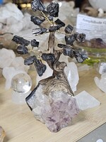 Black Tourmaline Bonsai Tree on Amethyst Base H5"x D1.5"