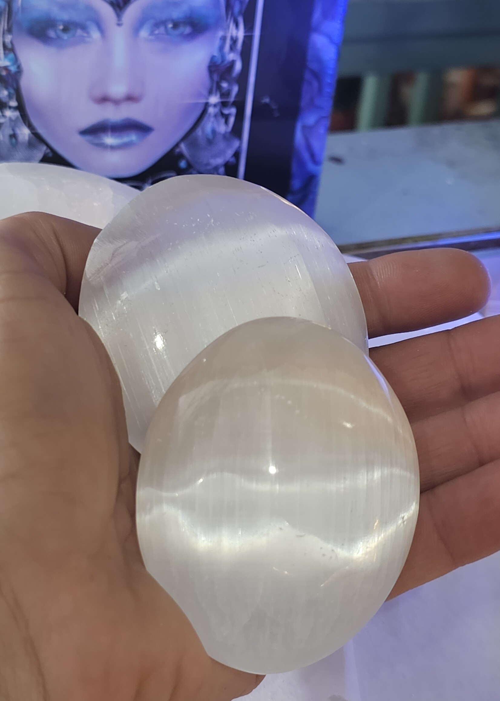 Selenite Palm Stone 3" x 2"