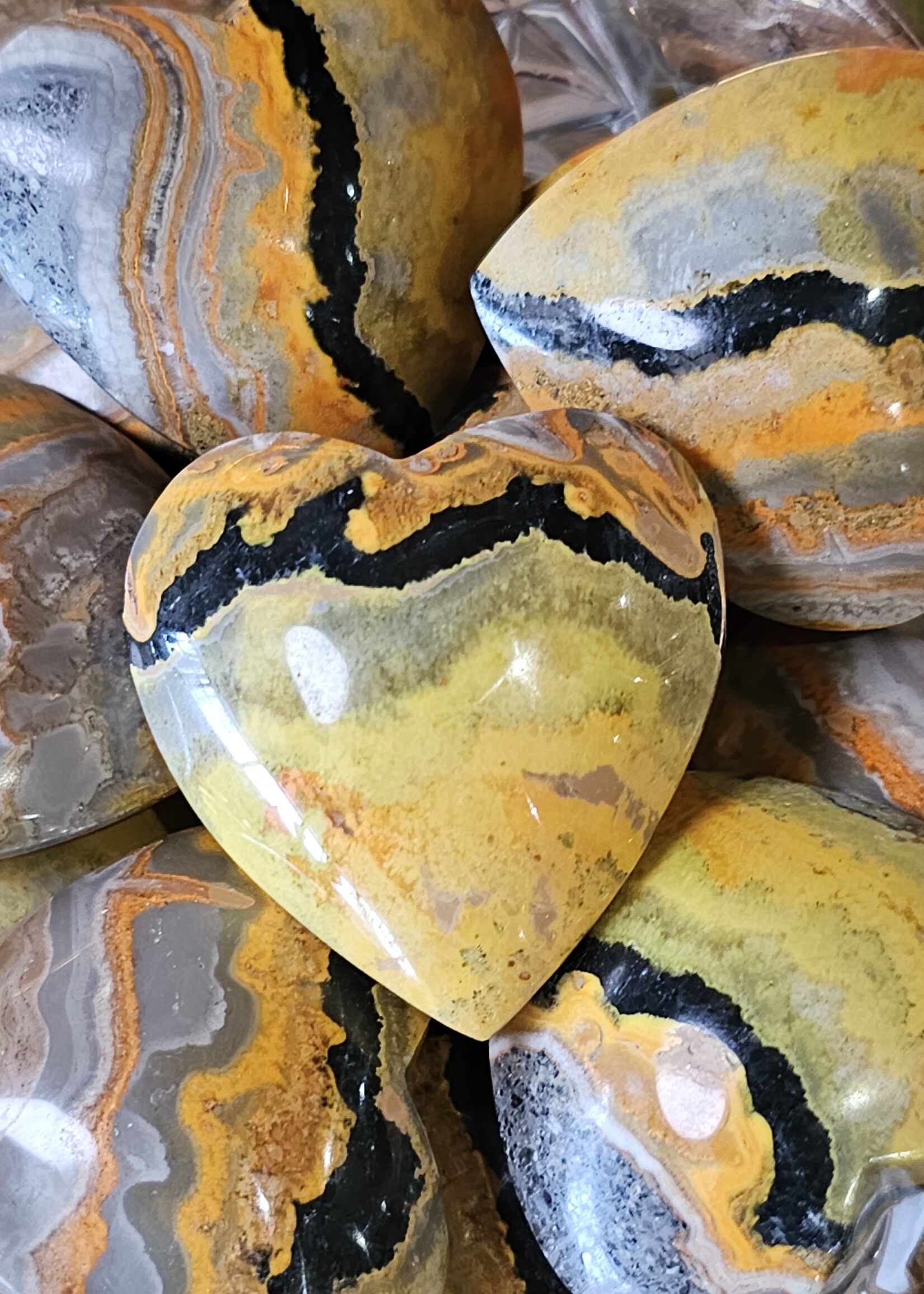 Bumble Bee Jasper Heart 1.5" x 1.5"